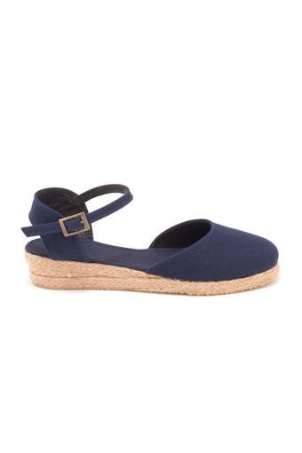 Gerçek Elişi Topuğu Açık Bilekten Bantlı 3cm Dolgu Topuk Keten Hasır Espadril Handmade