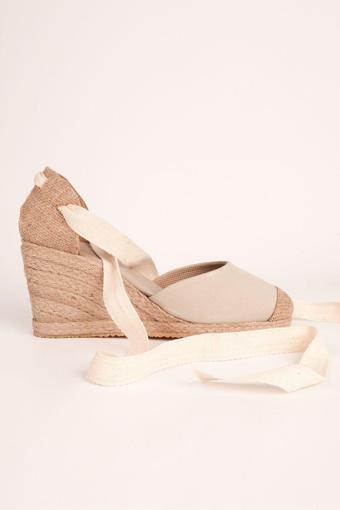Gerçek Elişi Bej Ipli Dolgu Topuk Keten Espadril Handmade