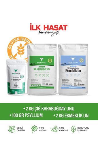 Tam Tarım Glutensiz Çiğ Karabuğday Unu 2 Kg – 100% Tam Çiğ Karabuğday Ekmeklik Un 2 Kg – Psyllium 100 Gr