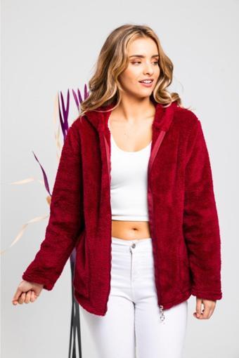 Vuslat Kadın Bordo Fermuarlı Polar Ceket