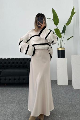 Moda Ugs Şık Saten Kumaş Beli Lastikli Uzun Etek