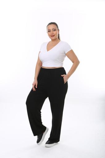 Moda Ugs Kadın Büyük Beden Türlü Viskon Baharlık Yazlık Siyah Pantolon