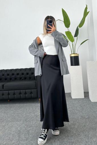 Moda Ugs Şık Saten Kumaş Beli Lastikli Uzun Çan Etek