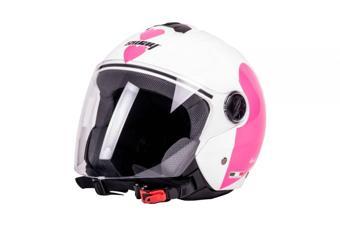 Sway Sw715 Yarım Yazlık Kask Heart Beyaz Pembe