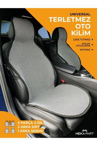 Trend Oto Koltuk Koruyucu Kılıf 5 Parça Universal Çizgili Füme Beyaz 2+3 %100 Pamuk