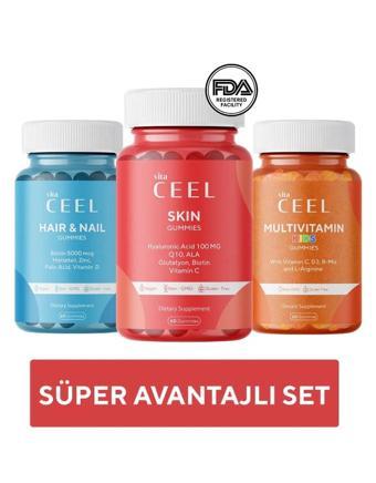 Vita Ceel Hair and Nail Gummies - Skin Gummies Cilt Vitamini - Kids Multivitamin 60 Gummies