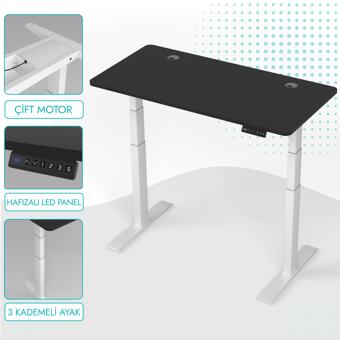 Karr Office O-Flex Duo Çift Motorlu Elektrikli Yükseklik Ayarlı Masa - 180X80 - Siyah