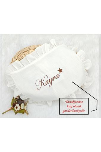 %100 Pamuk Müslin Kumaş Fırfırlı Takı Yastığı Kılıfı 35*45 (Kişiye Özgü İsimli Nakış Desenli)