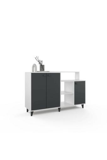 Anzera Siena Şifonyer / Konsol - Antrasit / Beyaz - 4 Kapaklı