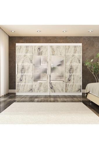 Yilwood Sürgülü Gardırop Dört Kapaklı 400/210cm (PARLAK BEYAZ FREZYA) Rengi