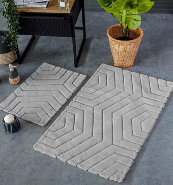 HC&W Plaid 2'li Açık Gri Banyo Paspası Seti