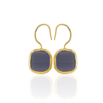 Kadir Jewellery 22 Ayar Altın Kaplama Kare Taşlı Küpe -El İşçiliği Ve Hipoalerjenik Küpe