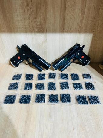 Boncuklu Lazerli Türk Bayraklı 22x15 cm Boncuk Atan Silah2 Adet + 21 Paket Boncuk