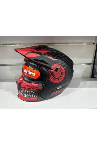 KASK MT STREETFIGHTER SV AZTEC B5 MAT SİYAH/KIRMIZI
