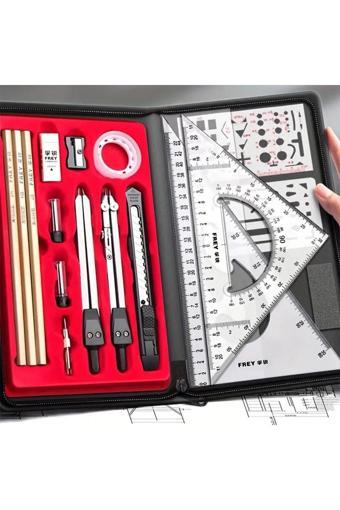 Sanathobi Çizim Seti, Mühendislik, Mimarlık, Mekanik, Pergel, Açı Ölçer, Cetveller-Çantalı Set