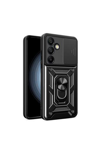 Nsm Tech Galaxy S24 Fe Uyumlu Magnetik Standlı Kamera Korumalı Zore Sürgülü Vega Kapak-Siyah