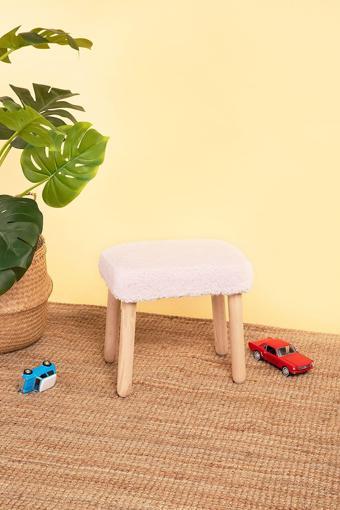 Pofitto Çocuk Taburesi-Çocuk Oturağı-Ahşap Tabure-Montessori Puf-Yumuşak Puf Pudra