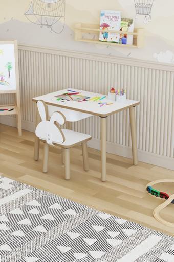 Pofitto Montessori Çocuk Masası-Oyun Masası-Aktivite Masası-Etkinlik Masası Takımı 1 Tavşan Sandalye