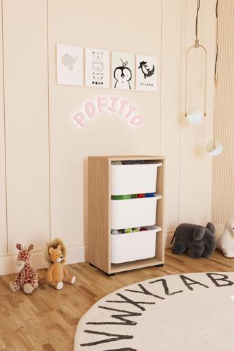 Pofitto 3 Derin Sepetli Dolap Oyuncak Dolabı Çok Amaçlı Mutfak Kiler Banyo Dolabı Safir Meşe