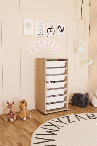 Pofitto 7 Sepetli Dolap Oyuncak Dolabı Çok Amaçlı Mutfak Kiler Banyo Dolabı Safir Meşe
