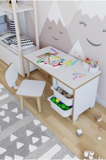 Pofitto Çocuk Masa Sandalye Takımı 90X45 Cm 3 Sepetli Çocuk Çalışma Masası Aktivite Masası Yaz-Sil