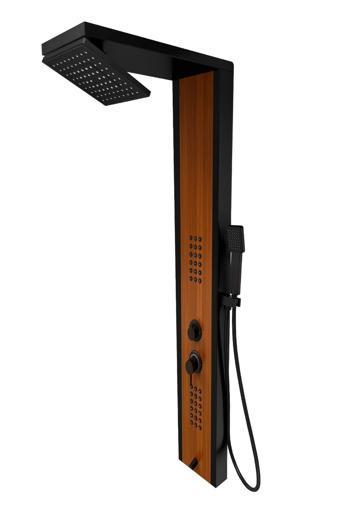 Massage Shower Panel Çift Renk Victoria Siyah- Teak Ağacı Desenli Premium Lena