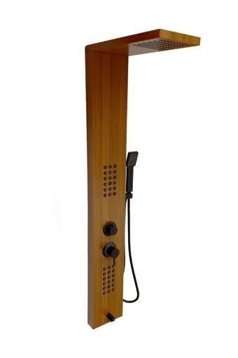 Victoria Teak Ağacı Desenli Premium Masajlı Duş Paneli - Dikey Jakuzi - Robot Duş - El Duşu - Lüx