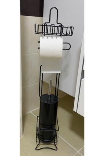 Renk Yapı Rüyası Metal Siyah Yedekli Wc Banyo Duş Tuvalet Kağıtlık Kare Kağıtlığı + Wc Fırçalı Set