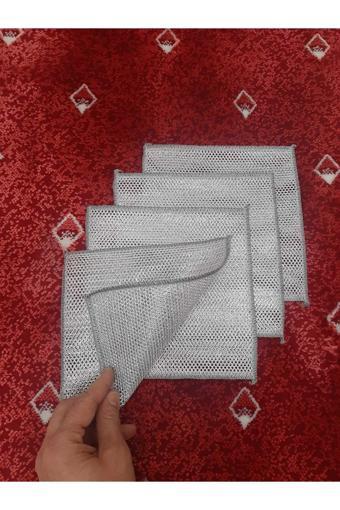 Bir Sürü Eşya 4 Adet Kaliteli Alüminyum Dokulu Bulaşık Bezi, Çift Yönlü Naylon Bulaşık Teli, Çizmeyen Bulaşık Bezi