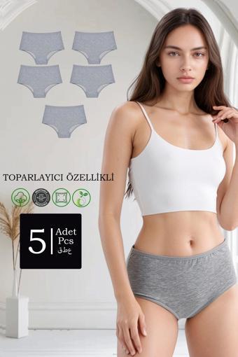 5'li Paket Pamuklu Yüksek Bel Toparlayıcı Özellikli Külot Gri
