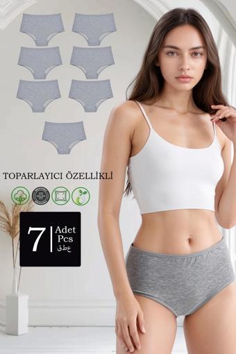 7'li Paket Pamuklu Yüksek Bel Toparlayıcı Özellikli Külot Gri