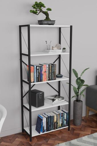 Livenza Fd Metal Kitaplık 5 Raflı Çok Amaçlı Dosya Kitap Rafı Ofis Salon Raf 150 Cm Beyaz 