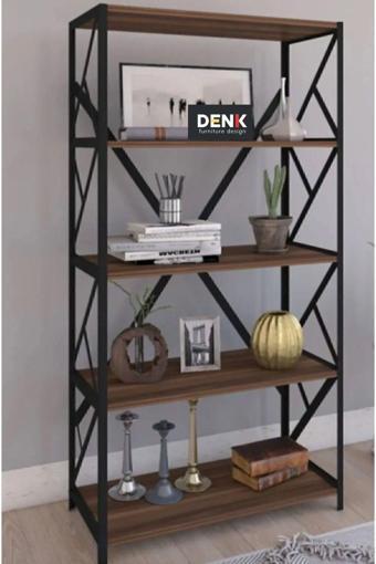 Yelken Denk Metal Mobilya Ceviz Kitaplık 5 Raflı 150 Cm 