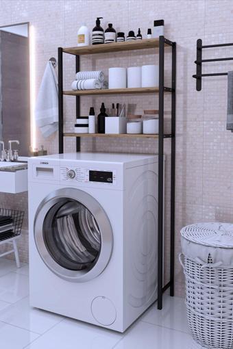 Dizaynmotion Çamaşır Makinesi Üstü Düzenleyici Raf- Banyo Dolabı Rafı - Makina Üstü Dolap Ceviz 60X150X30 