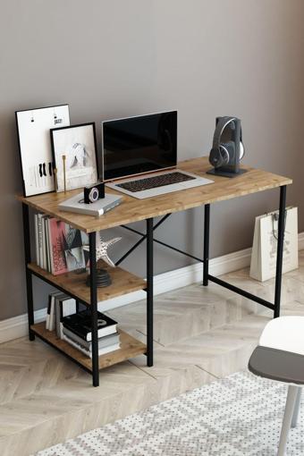 Dizaynmotion 2 Raflı Çalışma Masası 60X120 - Bilgisayar Ofis Ders Masası Ceviz 60x120
