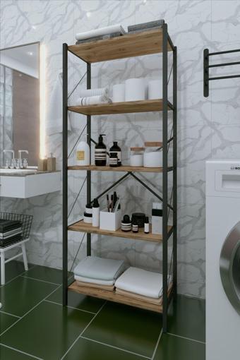 Dizaynmotion 150 Cm 5 Raflı Çok Amaçlı Banyo  Dolabı - Ceviz Rengi 