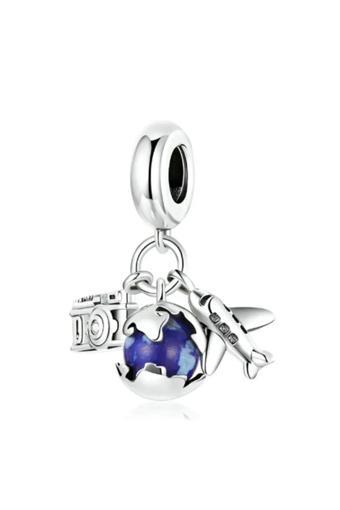Asafaccessory Uçak Dünya Kamera Charm Gümüş Kaplama Gri Tek Ebat