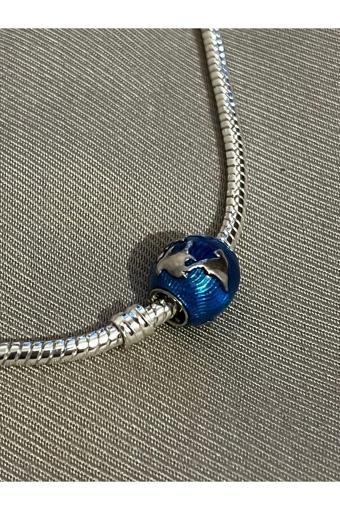 Asafaccessory Dünya Charm Gümüş Kaplama Mavi Tek Ebat