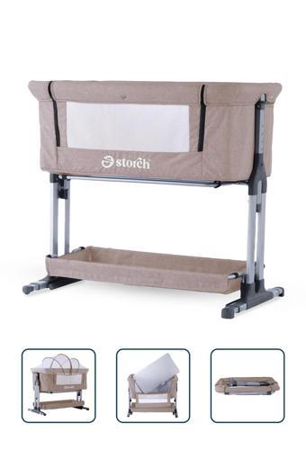 Baby Storch - Sallanabilir Anne Yanı Portatif Beşik - Yükseklik Ayarlı, Cibinlikli, ve Tekerlekli - Bej