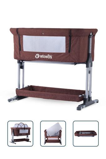 Baby Storch - Sallanabilir Anne Yanı Portatif Beşik - Yükseklik Ayarlı, Cibinlikli, ve Tekerlekli - Kahverengi