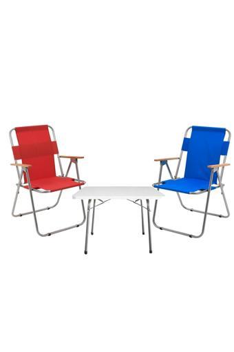 Exent 2 Adet Katlanır Piknik Kamp Sandalye ve 45x60 Masa-Piknik Seti