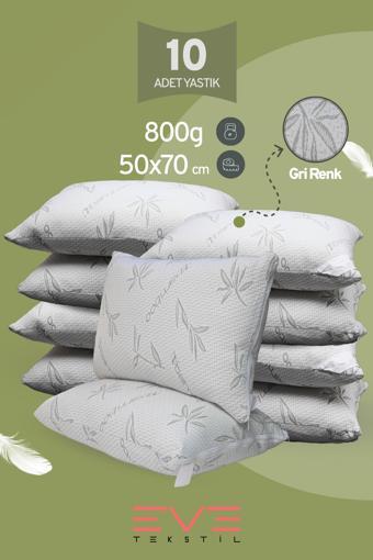 10 Adet Bamboo Gri Serisi Kılıflı Fermuarlı Yıkanabilir Antialerjik Silikon Elyaf Yastık 50x70cm 800 gr