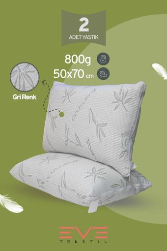 2 Adet Bamboo Gri Serisi Kılıflı Fermuarlı Yıkanabilir Antialerjik Silikon Elyaf Yastık 50x70cm 800 gr