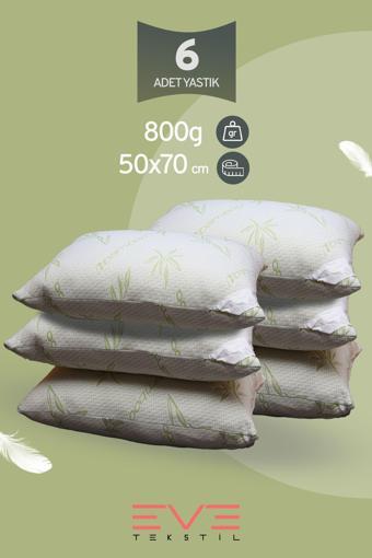 Eve 6 Adet Bamboo Kılıflı Fermuarlı Yıkanabilir Antialerjik Silikon Elyaf Yastık 50x70cm 800 gr