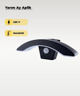 Siyah Sensörlü Led Yarım Ay Aplik 3200K (Sarı Işık)