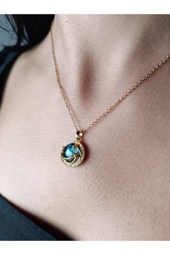 Yzc Unique Accessories Zirkon Taşlı Gezegen Kolye Hilal Detaylı 316L Kararmaz Çelik