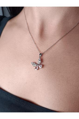 Yzc Unique Accessories Zirkon Taşlı Kelebek Kolye 316L Kararmaz Çelik