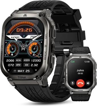 AMAZTIM Akıllı Saat, 60 Gün Pil Ömrü, Yüzme Dalışı Full Metal - Siyah