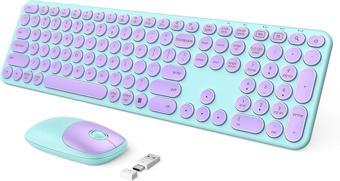 Seenda Kablosuz Klavye ve Mouse, USB ve Type-C - Mor/Yeşil