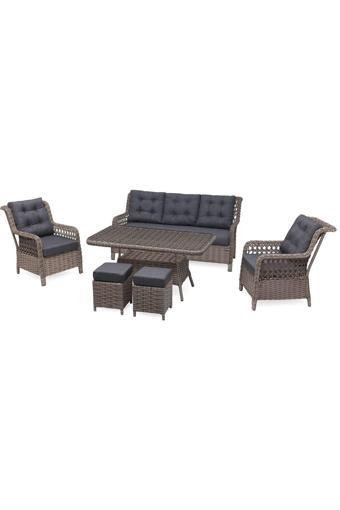 Grass Garden Açelya Rattan 3 1 1 Masa Bahçe Balkon Mobilyası Alüminyum Üzeri Örgü Rattan